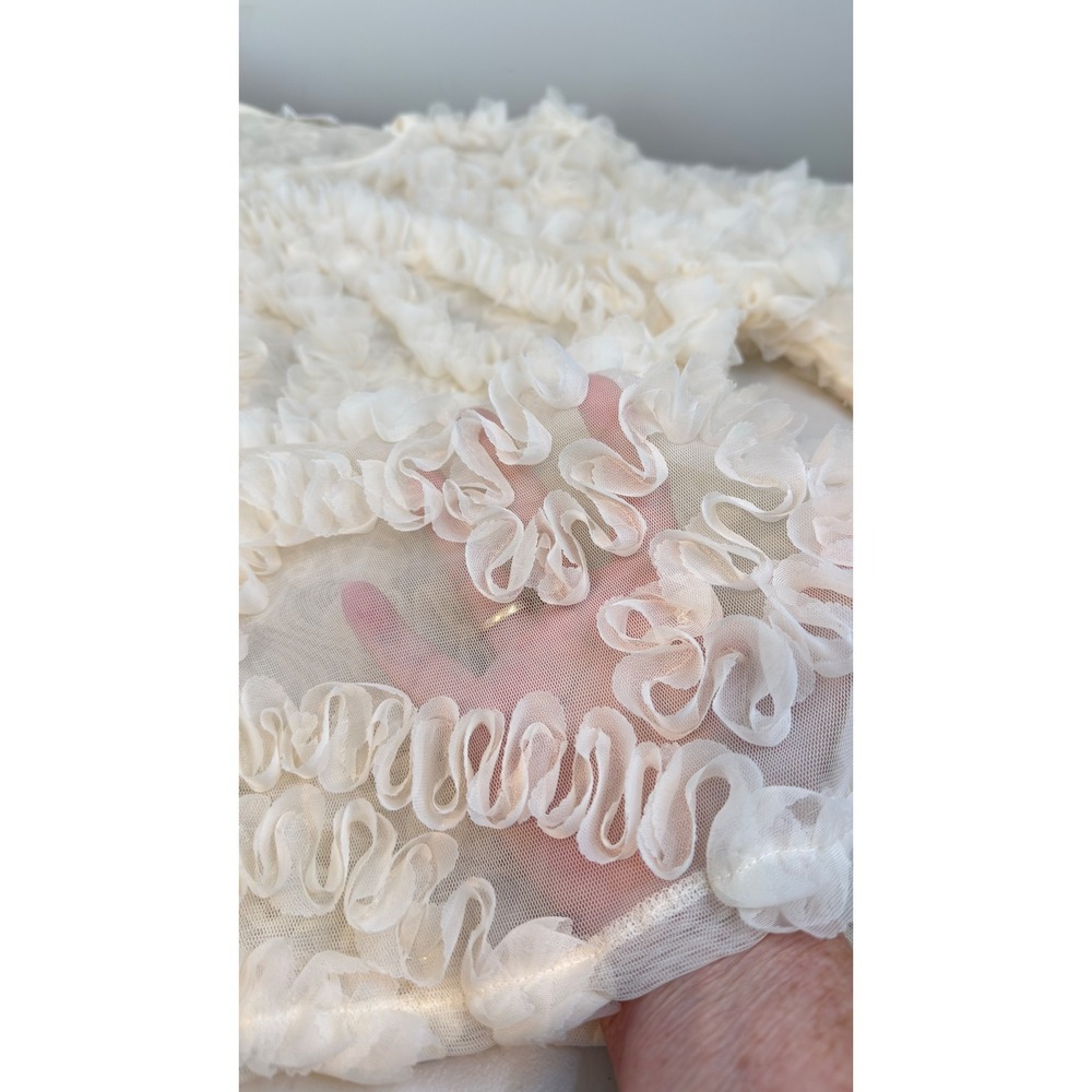Wicked Majesty Top Cream Sheer 3D Ruffle Mesh Floral Short Sleeve Womens L - Picture 6 of 8